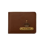 Customized brown men’s wallet with name badge and crown charm by CUG