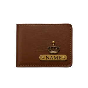 Customized brown men’s wallet with name badge and crown charm by CUG