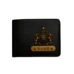 Customized black men’s wallet with name badge and royal emblem charm by CUG