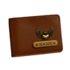 Customized tan men’s wallet with name badge and winged heart charm by CUG