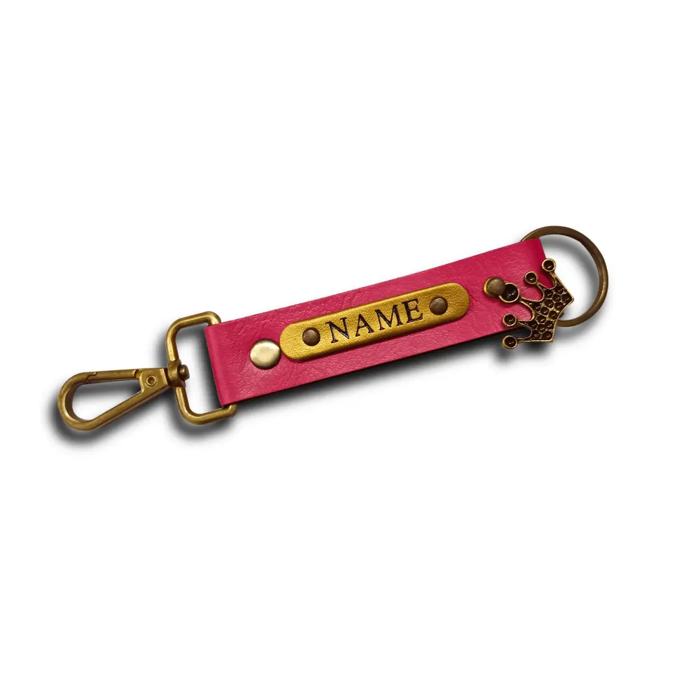Customized Pink Keychain with Name & Crown Charm | CUG Customized pink keychain with name badge and crown charm by CUG