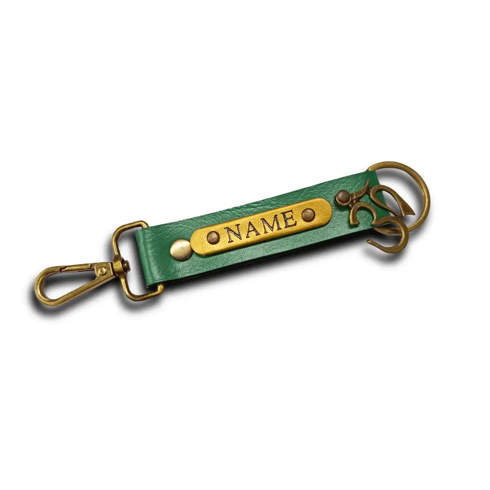 Customized Green Keychain with Name & Metal Charm | CUG Customized green keychain with name badge and metal charm by CUG