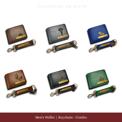 Customized men’s wallet and keychain combo collection with name engraving by CUG