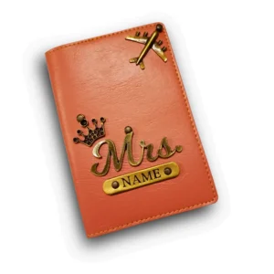 Customized peach passport cover with name engraving and airplane charm by CUG