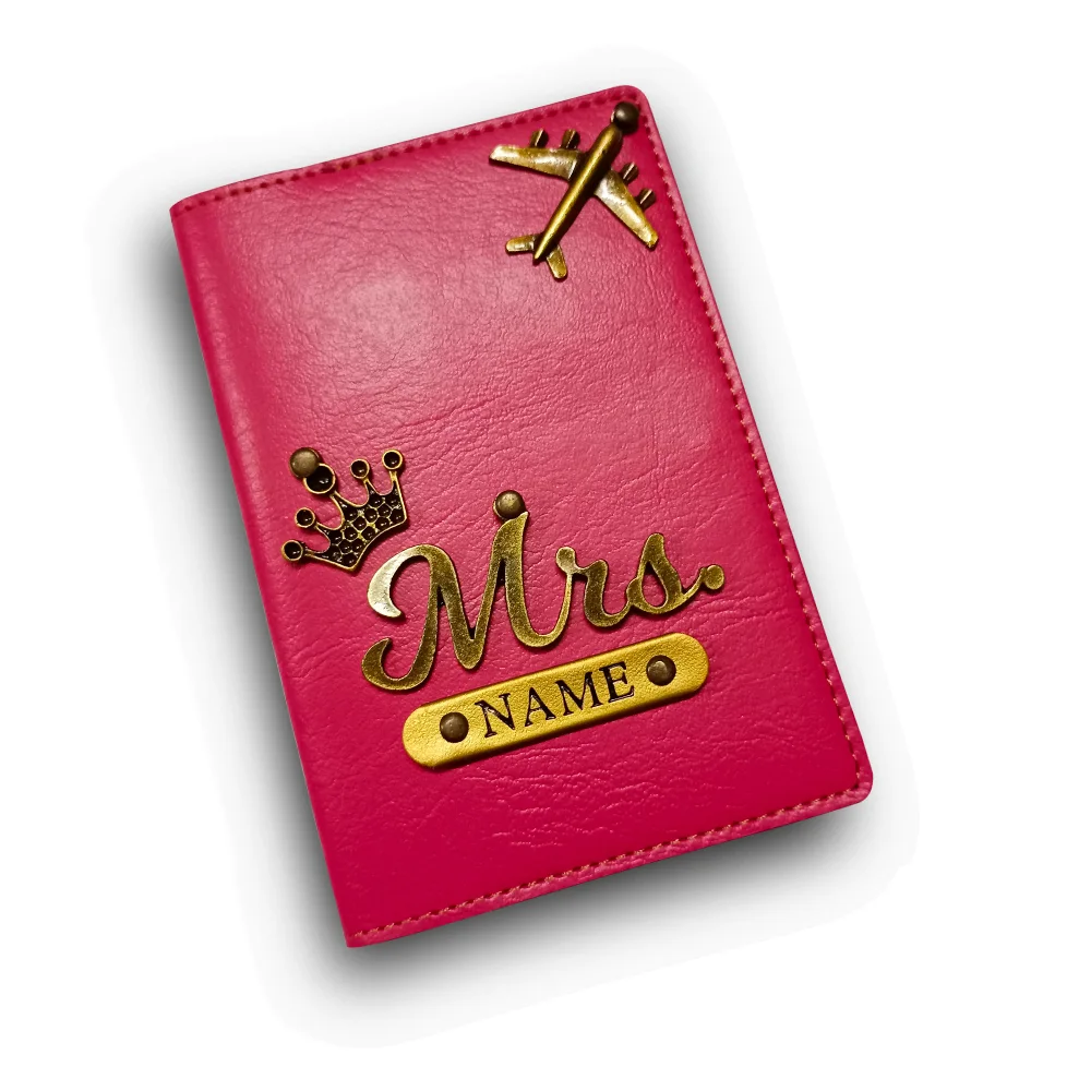 Customized Pink Passport Cover with Name & Airplane Charm | CUG Customized pink passport cover with name engraving and airplane charm by CUG
