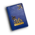 Customized blue passport cover with name engraving and airplane charm by CUG